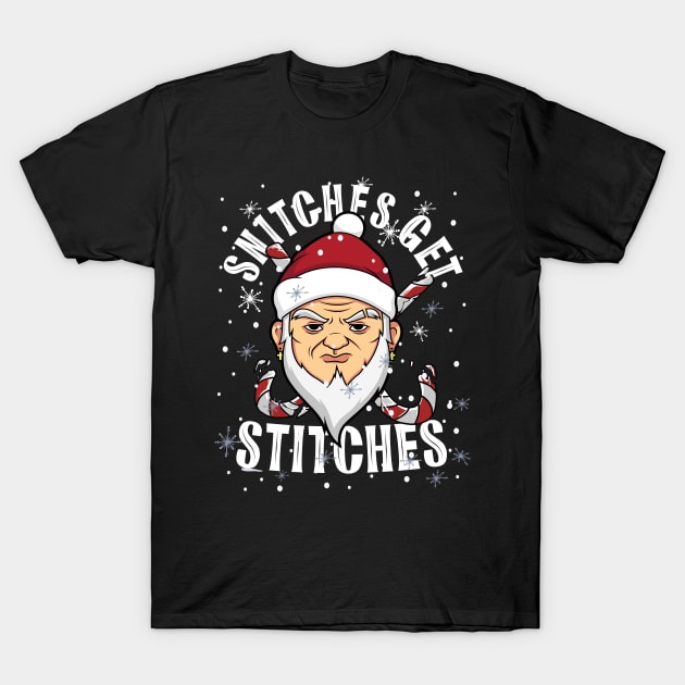 Funny Snitches Get Stitches Santa Elf Xmas Hat Humor Matching T-Shirt by alcoshirts